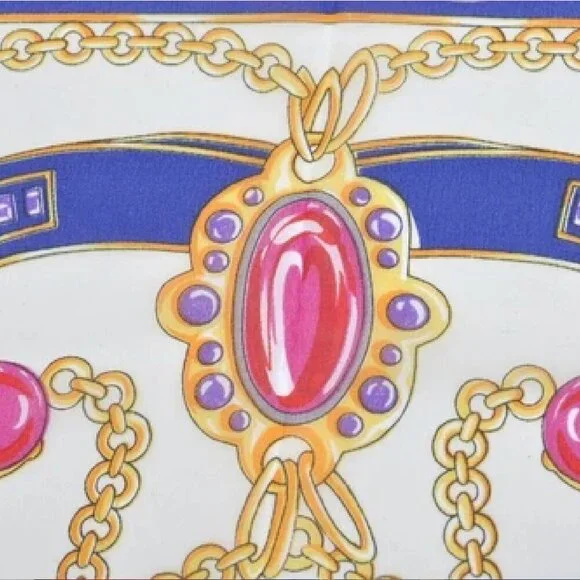 Authentic HERMES Scarf Fine Motif Silk Mousseline Red Rectangular 145 CM X 52 CM